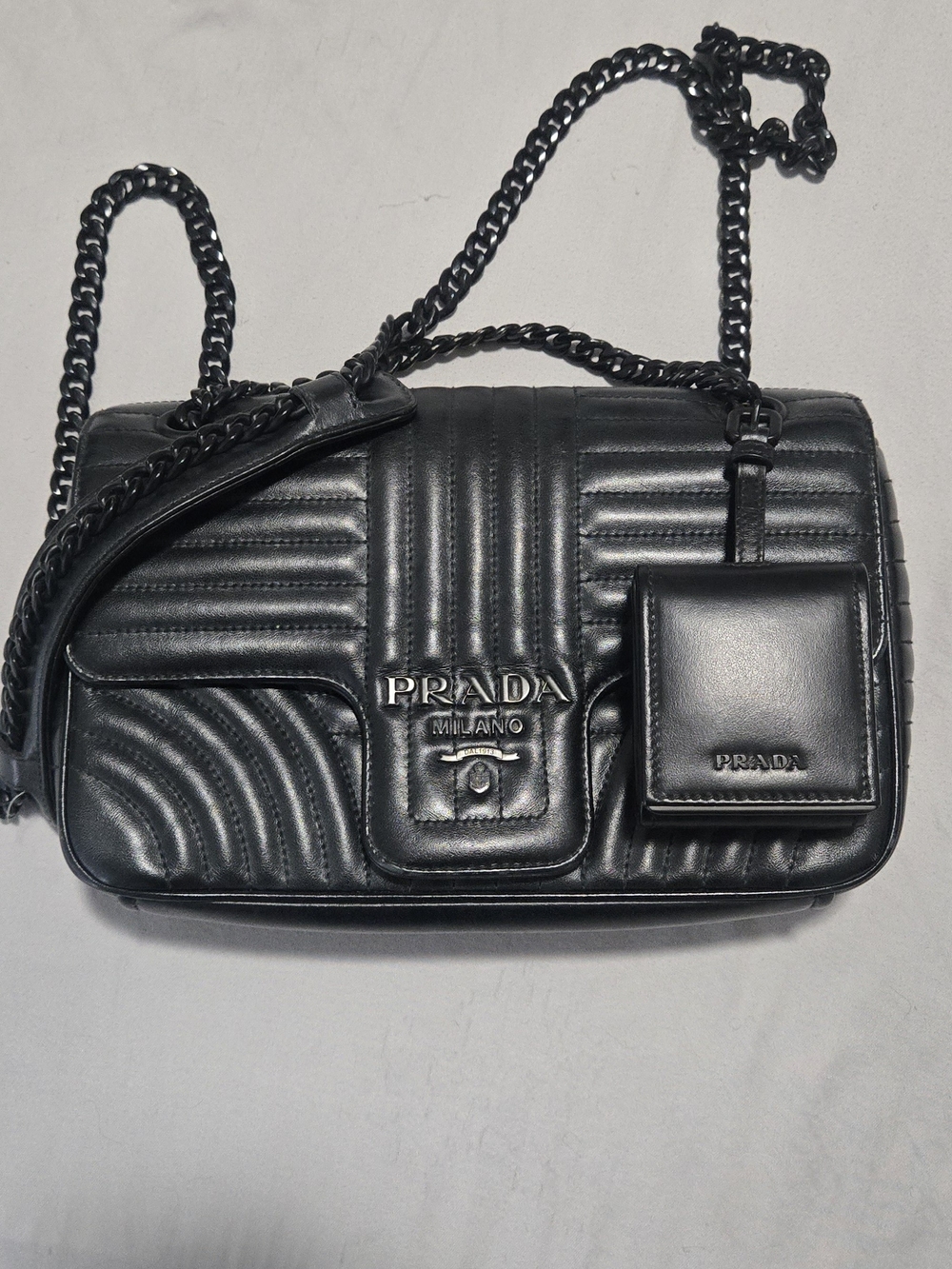 Prada Quilted Leather Chain Shoulder Bag in Black